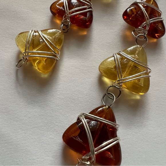 Honey Amber Lemon Color Lucite Resin Geometric Artisan Wrapped Dangle Earrings - Picture 8 of 8
